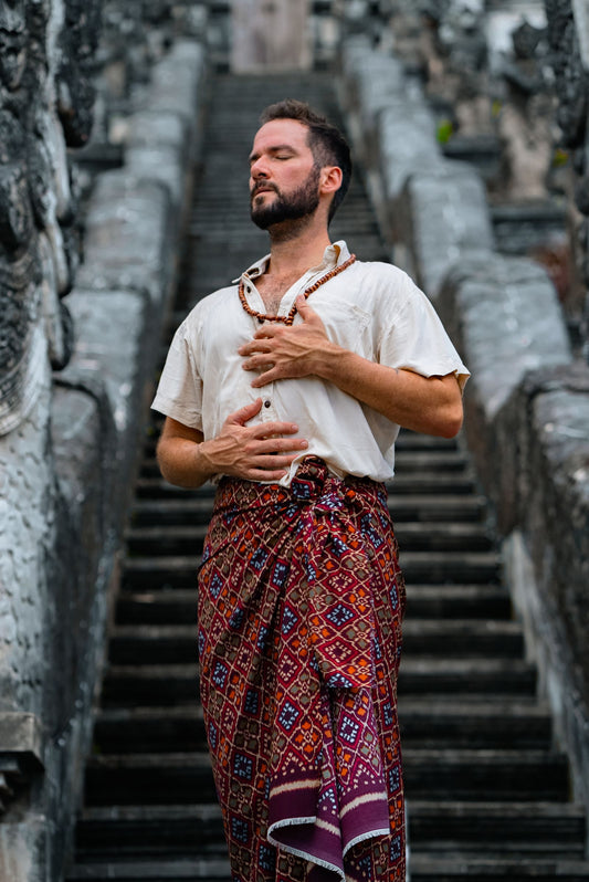 A man breathing and centering himself